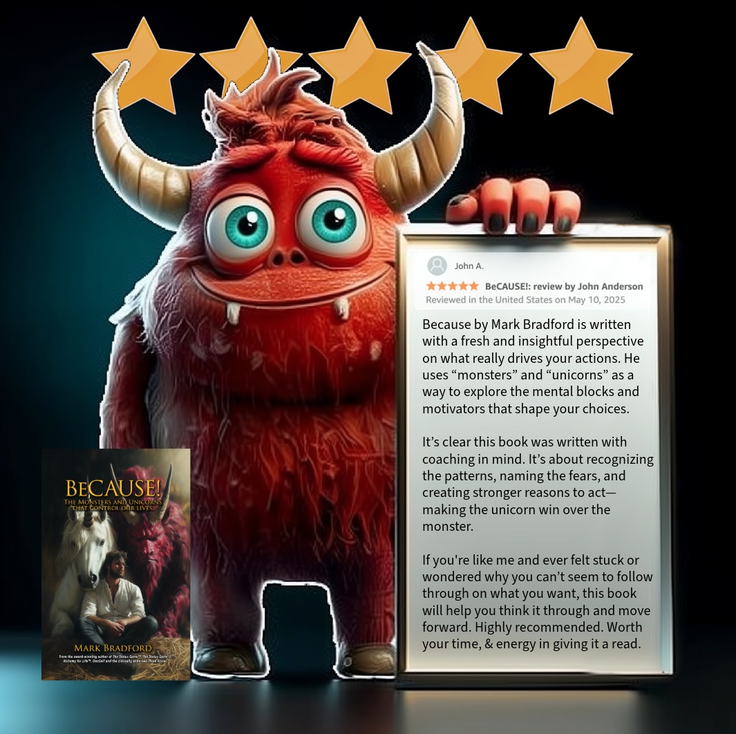 Five star review of because book by Mark Br